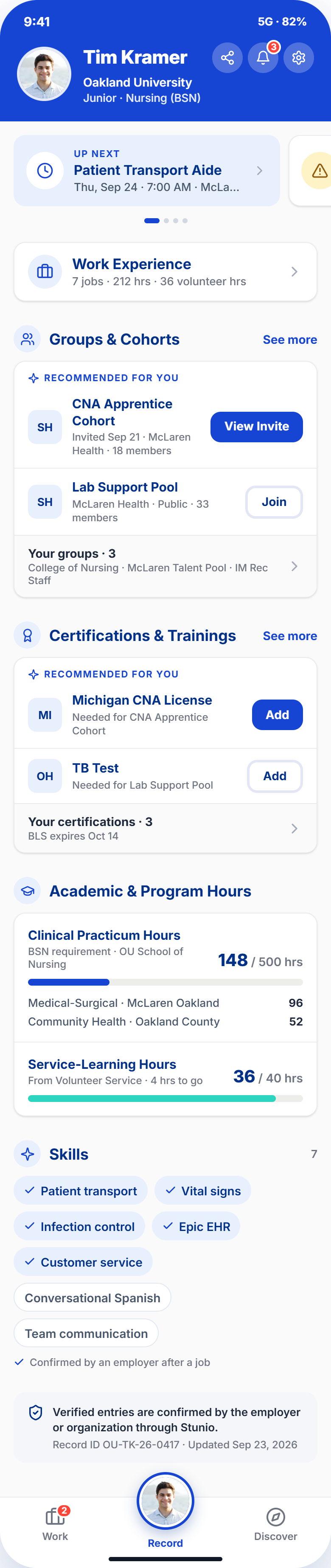 Program hours, skills and verification